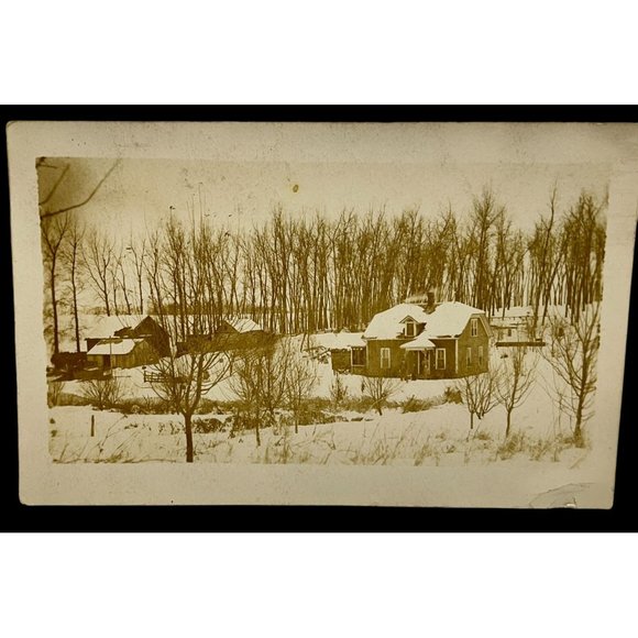 Postcard RPPC Central City NE Nebraska Real Photo Snowy Cabin House Barn Farm - Picture 1 of 7